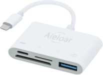 4-in-1 SD Card Reader for iPhone Ipad, Aieloar Memory 4-in-1, White 