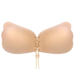 MITALOO Sticky Push Up Adhesive Invisible Backless Bra Magic Nipple Covers Strapless Bra - Beige - L