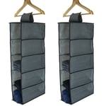 2PC HANGING STORAGE ORGANISER WARDROBE CLOTHES CADDY 5 TIER CLOSET HANGER SHELF