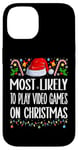 Coque pour iPhone 14 Les plus susceptibles de jouer à des jeux vidéo sur des pyjamas amusants de Noël