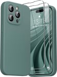 3 En 1 Coque Silicone Liquide Pour Iphone 14 Pro Max 6.7"" - Avec 2 Verre Trempé - Étui Protection Précise De Caméra [Résistant Aux Rayures] [Antidérapant], Vert.[V6180]