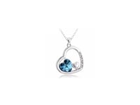 Three Heart Pendant Necklace Blue Stone Silver Chain of Love