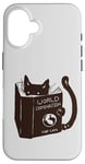 Coque pour iPhone 16 World Domination pour chatons : Earth Ruler, lecture amusante sur un chat