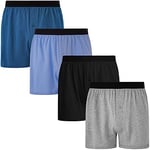 INNERSY Boxer Shorts for Men Loose Fit y Fronts Underwear Cotton Underpants Pack of 4 (L, Black/Grey/Dark Blue/Blue)