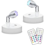 2-pack trådlösa RGB LED-spotlights, batteridrivna accentlampor, dimbara mini-pucklampor inomhus med fjärrkontroll, 4000K varmvit, klistra på