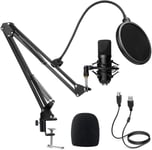 Microphone USB, Microphone à Condensateur 192KHz/24Bit avec Microphone Réglable Suspension Perche Ciseaux Bras et Filtre Anti-Pop pour Jeux, Streaming, Podcasting.[G81]