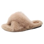 NIGHT CHERRY Women Fashion House Slippers Furry Open Toe Slide Slippers Comfy Plush Furry Shoes Indoor Khaki Size 40 Asian