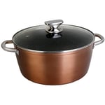 WECOOK! Professional Casserole Profonde 20cm Induction, Couvercle en Verre, Antiadhésive Écologique sans PFOA, Aluminium Forgé, Épaisseur 2,8mm, Copper, Poignées en Acier Inox., Vitrocéramique, Four