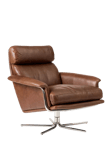 West Elm Kristoff Leather Swivel Armchair, Molasses/Polished Stainless Steel