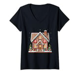 Womens Gingerbread Cookies Christmas Baking Gingerbread House V-Neck T-Shirt