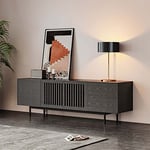 POVISON Meuble TV Bois Noir 160cm, Meuble TV avec Rangement de 4 Tiroirs, Meuble de Salon avec Pieds Métal, Couleur Noir, Seuls Les Pieds doivent être Assemblés