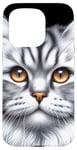 Coque pour iPhone 15 Pro Chat tigré argenté x Chat mignon x Chat gris