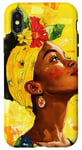 Coque pour iPhone X/XS Jaune Aquarelle Florale Mélanine Noir Pride BHM Africain