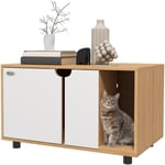 Maison de toilette pour chat style scandinave - meuble cache litière - portes, aérations, tapis de fuite - naturel blanc