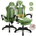 Fauteuil gamer ergonomique NHHF - Vert - Appui-tête, support lombaire et repose-pieds