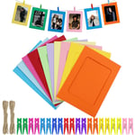 UBERMing 20 Pcs Paper Photo Frame Hanging Album Frame with Mini Wooden Clips and 2.5m String Colorful Paper Picture Hanging Album Frames for Home School Dorm Office Wall Decoration