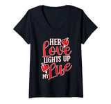 Womens Her Love Lights Up My Life Girlfriend Love V-Neck T-Shirt