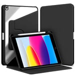 VAGHVEO Rotating Case for iPad 9th Generation / 8th / 7th Gen 10.2 Inch with Pen Holder, iPad Air 3rd 2019 10.5 / iPad Pro 10.5 Book Flip Transparent Cases 360 Degree Rotating Stand Cover, Black