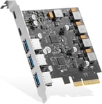 Bin Carte d'extension PCIE vers USB 3.2 Gen2 10 Gbps, 5 ports, 3 ports USB Type-A et 2 ports de type C, alimentation autonome, support à profil bas, adaptateur de contrôleur USB3.2 pour Windows