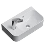 EMKE Lavabo Suspendu 450 x 265 x 155 mm – Lavabo Compact et Élégant pour Petites Salles de Bain et WC Invités – Robinet à Gauche, Installation Murale, Blanc Brillant