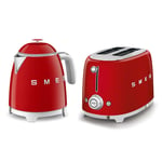 Smeg Mini-Kettle & 2-slice Toaster Set, 50’s Style Retro, Stainless Steel, Red