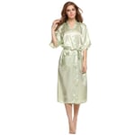 Women Satin Dressing Gown,Valentines Day Sexy Lingerie Plus Size With Pockets Silk Silky Babydoll Robe Print Dress Bathrobe Kimono Chemises Sleepwear Homewear For Friend Gifts,Light Green,S