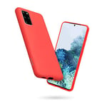 Crong Color Cover Premium Liquid Silicone Case for Samsung Galaxy S20+ with Microfibre Lining Compatible with Qi Wireless Charging/Wireless Charger red