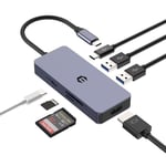 Tymyp Hub USB C, Adaptateur USB C, Adaptateur multiport à 7 Ports, Double Moniteur avec Port USB C vers HDMI 4K, Port USB 3.0 USB-A/C, 100 W PD, Lecteur de Carte SD/TF pour Tablette et Ordinateur