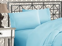 Elegant Comfort Parure de lit Douce de 4 pièces en Microfibre de qualité hôtelière 1500 Fils avec Broderie à Trois Lignes, Anti-Plis et Anti-décoloration, King-Size California, Turquoise