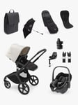 Bugaboo Fox 5 Pushchair & Accessories with Maxi-Cosi Pebble 360 i-Size Baby Car Seat and FamilyFix 360 ISOFIX Base Bundle, Misty White/ Essential Blac