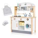 FANTASK Cuisine en Bois pour Enfant avec 17 Accessoires, Cuisine Jouet avec Micro-Ondes, Machine à Laver, lavabo, cuisinière et ustensiles de Cuisine, Cuisine en Bois pour Enfants à partir de 3 Ans