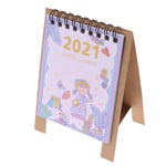 BJHSYNDR Calendrier de Bureau 12.5 * 9.4Cm Violet 2021 Portable Mignon Peinture à l'huile Petit Bureau Calendrier Dessin animé Bureau Papier Calendrier planificateur Table