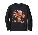 Gingerbread Man Playing Basketball - Christmas Sports Fun Long Sleeve T-Shirt