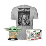 Funko Pop! & Tee: Mando - Grogu with Cookie (The Child, Baby Yoda) with Cookie - Large - (L) - Star Wars The Mandalorian - T-Shirt - Vêtements avec Une Figurine en Vinyle à Collectionner Les Hommes