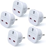 Travel Adapter - UK to EU Euro European Adapter White Plug 2 Pin - Pack of 5