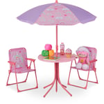 Ensemble chaise table de camping, pour enfants, meubles, avec parasol, pliables, motif licorne, jardin, rose - Relaxdays