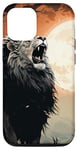 Coque pour iPhone 15 Pro Portrait rétro lion rugissant coucher de soleil arbres safari gardiens de zoo