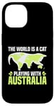 Coque pour iPhone 14 Le monde est un chat qui joue avec l'Australie World Map Traveler