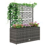 Jardinière avec treillis dim. 84L x 30l x 107H cm 3 bacs inserts d'irrigation inclus pe imitation rotin tressé gris