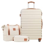 COOLIFE Set de Valises-Voyage Valise ABS avec Cadenas TSA Poignée télescopiq,1 Bagage Cabine Extensibles et 1 Portable Trousse de Maquillage (Abricot/Blanc, Set de 3 Valises (28"))