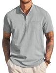 COOFANDY Homme Lin Chemise D'éTé à Manches Courtes Chemises Henley sans Col Chemisette CintréE DéContractéEs Shirt Travail Gris d'enfer L