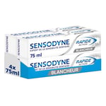 Sensodyne Dentifrice Blanchissant Rapide Action , Soulagement Rapide pour Dents Sensibles et Protection Quotidienne Longue Durée avec Action Blancheur, Lot de 4x75 ml