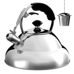 3L Whistling Kettle Stainless Steel Gas Electric Induction Hobs + Tea Strainer