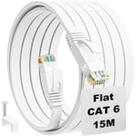 15m Cable Ethernet Cat 6 Cable Rj45 Plat Gigabit Cable Réseau Haute Vitesse Fibre Câble Internet Blanc Long Cat6 15 Mètres Cable Lan pour Routeur Modem