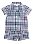 Mini Vanilla Boys' Shortie Cotton Traditional Check Pyjamas - Blue/Navy - Size 9-10Y