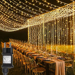 Missdong - Rideau Lumineux 6m x 3m 600 led Guirlande Lumineuse Mariage avec Transformateur, Timer, 8 Modes Étanche Rideau Lumineux Noël pour Pergola