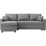 Canapé d'angle convertible grand couchage + coffre 3 places Owens - Tissu gris - L 228 x P 148 x H 86 cm