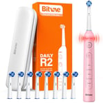 Bitvae R2 Rotating Electric Toothbrush for Adults with 8 Brush Heads, 5 Modes Rechargeable Power Toothbrush with Pressure Sensor, Pink