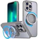 S. Dawezo Coque Magnétique pour iPhone 13 Pro 6.1" Compatible avec Magsafe, Support Invisible Rotatif à 360°, Protection Militaire, Coque Anti-Empreinte Digitale pour iPhone 13 Pro, Gris