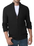 Les umes Cardigan Homme Gilet Col Montant Veste Maille Torsadée Pull Chandail Maille Zippé Slim Fit Veste Automne Hiver Noir M